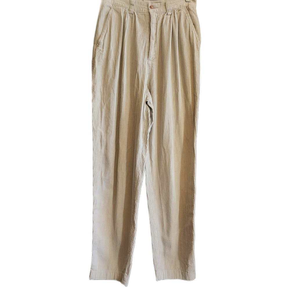Vintage Eddie Bauer Tan Corduroy Pleated Pants Womens 12 Beige High Rise 80s 90s